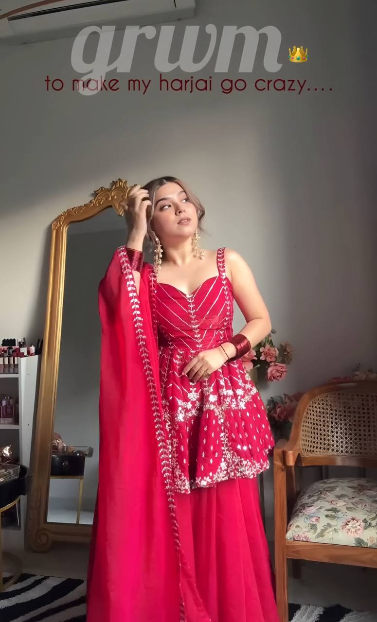 Royal Ruby Embroidered Set with Dupatta