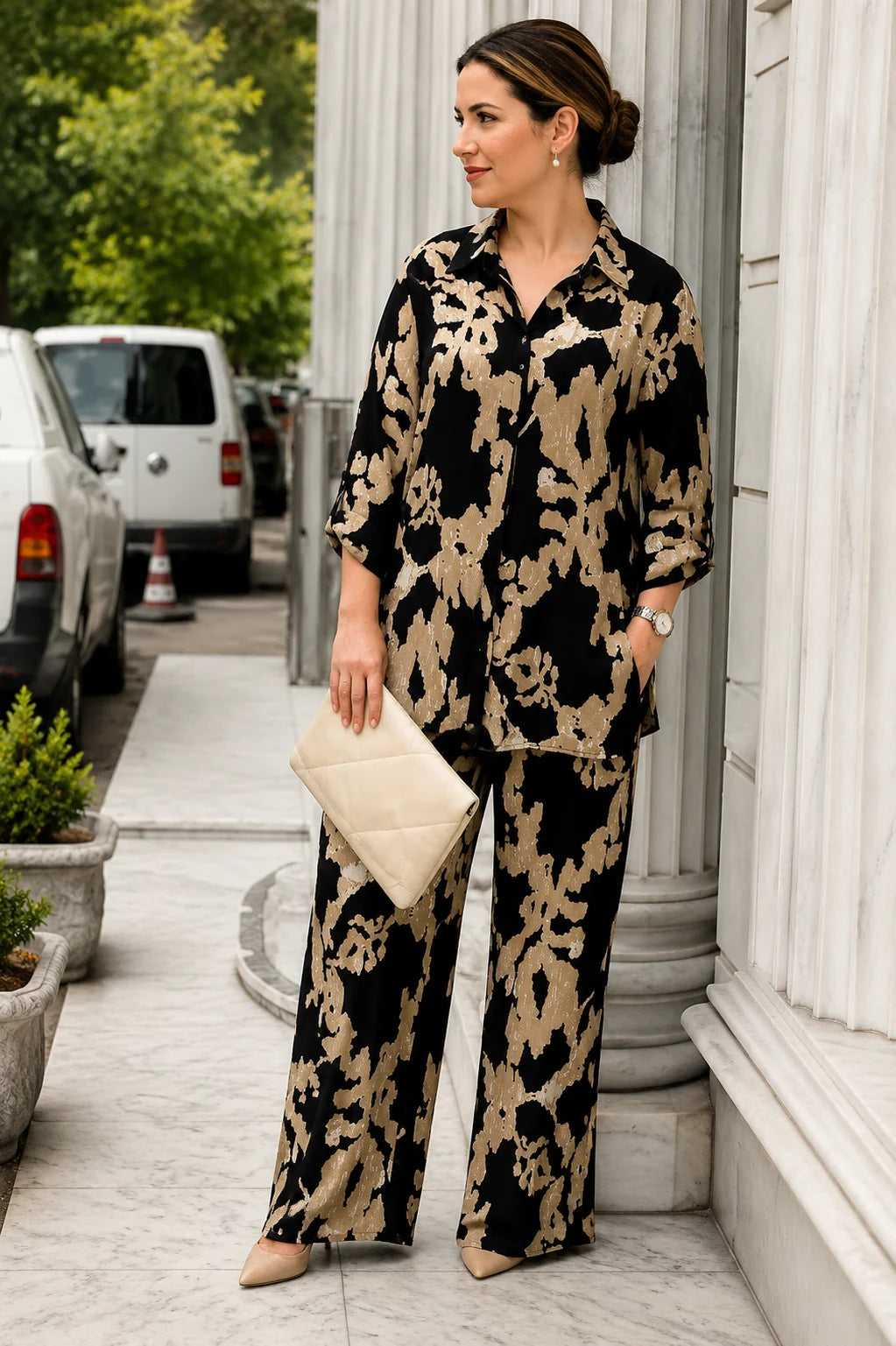 Luxe Noir Abstract Print Premium Co-Ord Set for Women